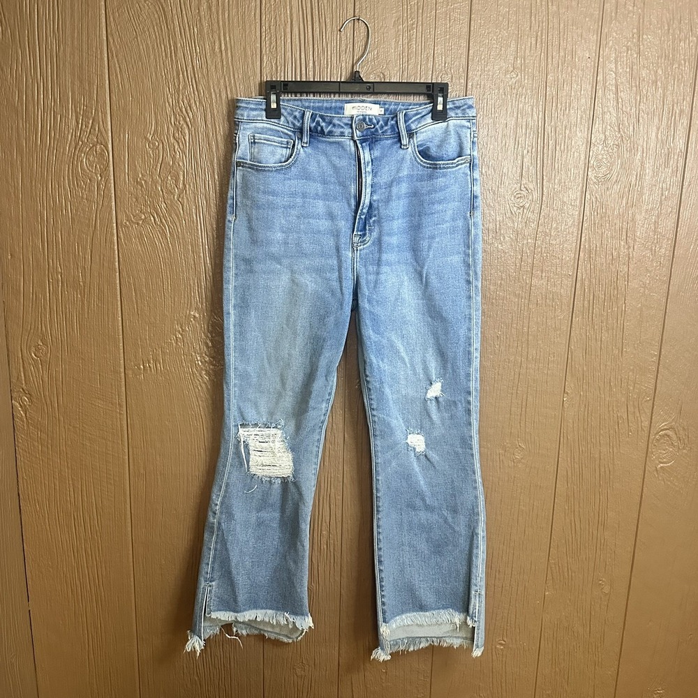 Hidden Jeans Denim Straight Leg High Rise Jeans Raw Hem Sz 31 Trendy Casual